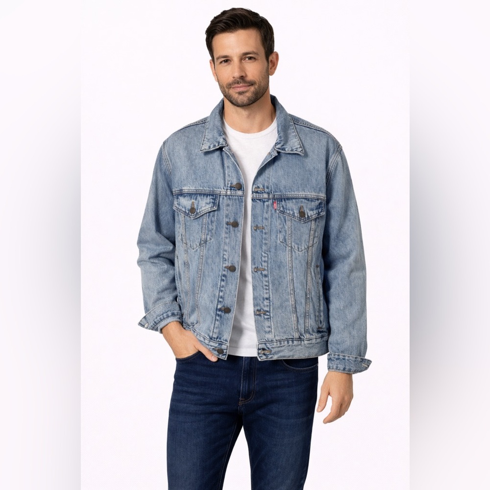 Levis Men's Jean Jacket Blue Medium M Trucker Cotton Denim Classic Washable Y2K